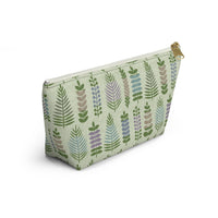 Stamped Leaves Accessory Pouch w T-bottom in Green